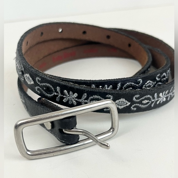 LUCKY BRAND Black Leather Silver Embroidered Belt Women’s Size L / XL - Picture 2 of 11